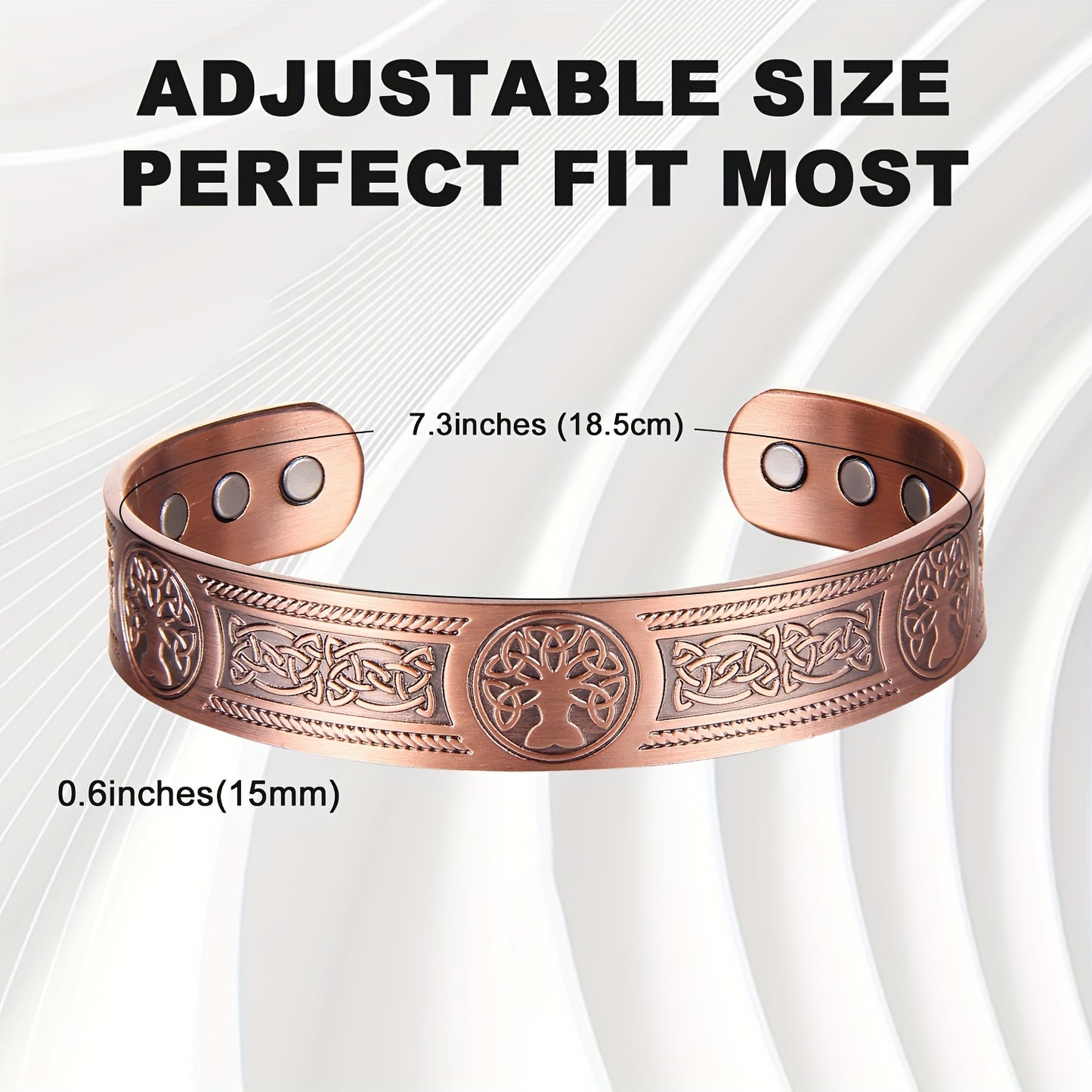 6pcs Solid Copper Magnetic Cuff Bangle - Tree of Life Pattern, Adjustable Size, Ultra Strong Magnets, Gift for Men Women, Mom Dad, Birthday, Christmas, Anniversary, and Everyday Wear