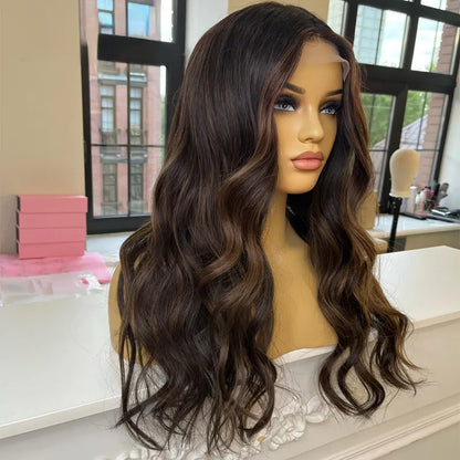 Brazilian Hair Brown Highlight Body Wave Lace Front Wigs 360 Full Lace Frontal Wig 200 Density HD Synthetic Lace Front Wig for Women