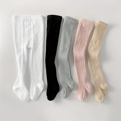 5 Pieces Of Girl's Spring/Autumn Simple Knee-High Socks, Soft Elastic Comfy Socks For Outdoor Wear