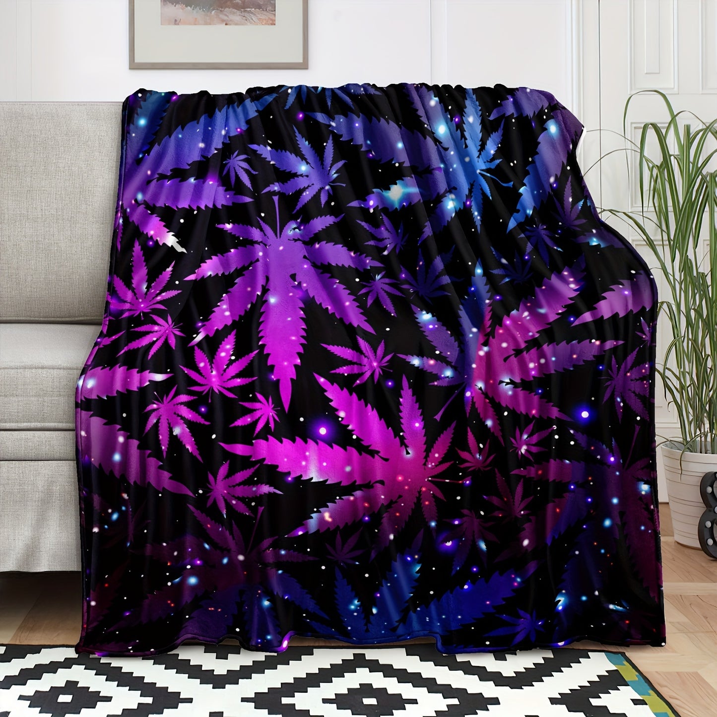 1pc Vibrant Leaf Print Blanket - Soft, Cozy, Travel-Friendly, and Versatile - Perfect for Couch, Bed, Sofa, Birthday Gift, and Outdoor Adventures