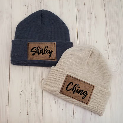 Customized Unisex Stretchy Knit Beanie Cap - Soft, Cool, and Handsome Winter Hat with Personalized Patch Design - Cotton Blend, High Stretch, Hand Washable, Perfect for Men and Women, Great Fathers Day Gift