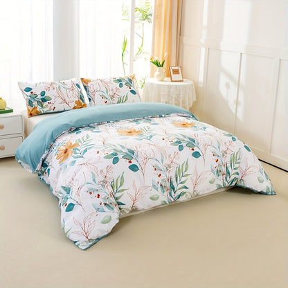 3pcs Floral Print Duvet Cover Set, Soft Microfiber Bedding With 1 Duvet Cover And 2 Pillowcases - No Comforter Or Pillow Core, Elegant Bedroom Decor