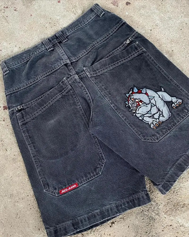 Men's Pants JNCO Shorts Y2K Hip Hop Pocket Baggy Denim Gym Men Women  Summer Haruku Gothic Basketball Streetwear