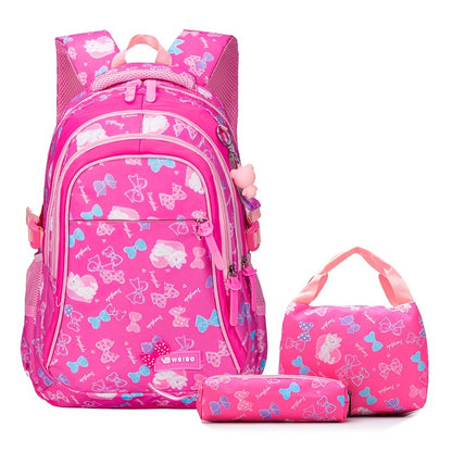 3-Piece Cute School Backpack Set for Boys & Girls - Lightweight, Foldable with Color Block Design, Lunch Box & Pencil Case Included