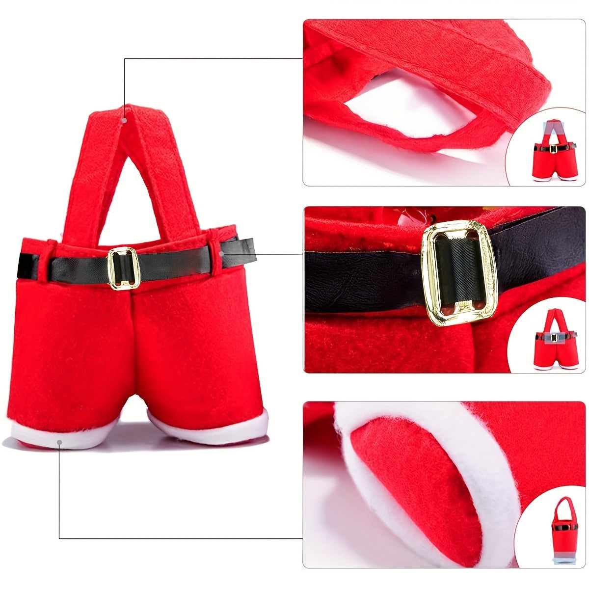 3/6/9/12pcs, Santa Claus Shorts Gift Bag Cute Christmas Gift Bag Polyester Material New Year Christmas Gift Candy Bag Set