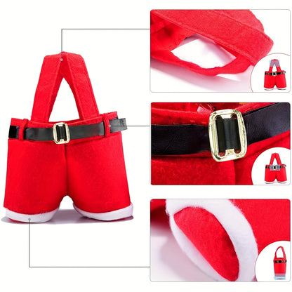 3/6/9/12pcs, Santa Claus Shorts Gift Bag Cute Christmas Gift Bag Polyester Material New Year Christmas Gift Candy Bag Set