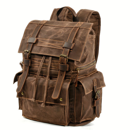 15-inch Laptop Vintage Canvas Backpack - Durable Leather Trim, Spacious Interior, Comfortable Shoulder Straps, Perfect for Vacation, Hiking, Mountaineering, Casual Outdoor Activities