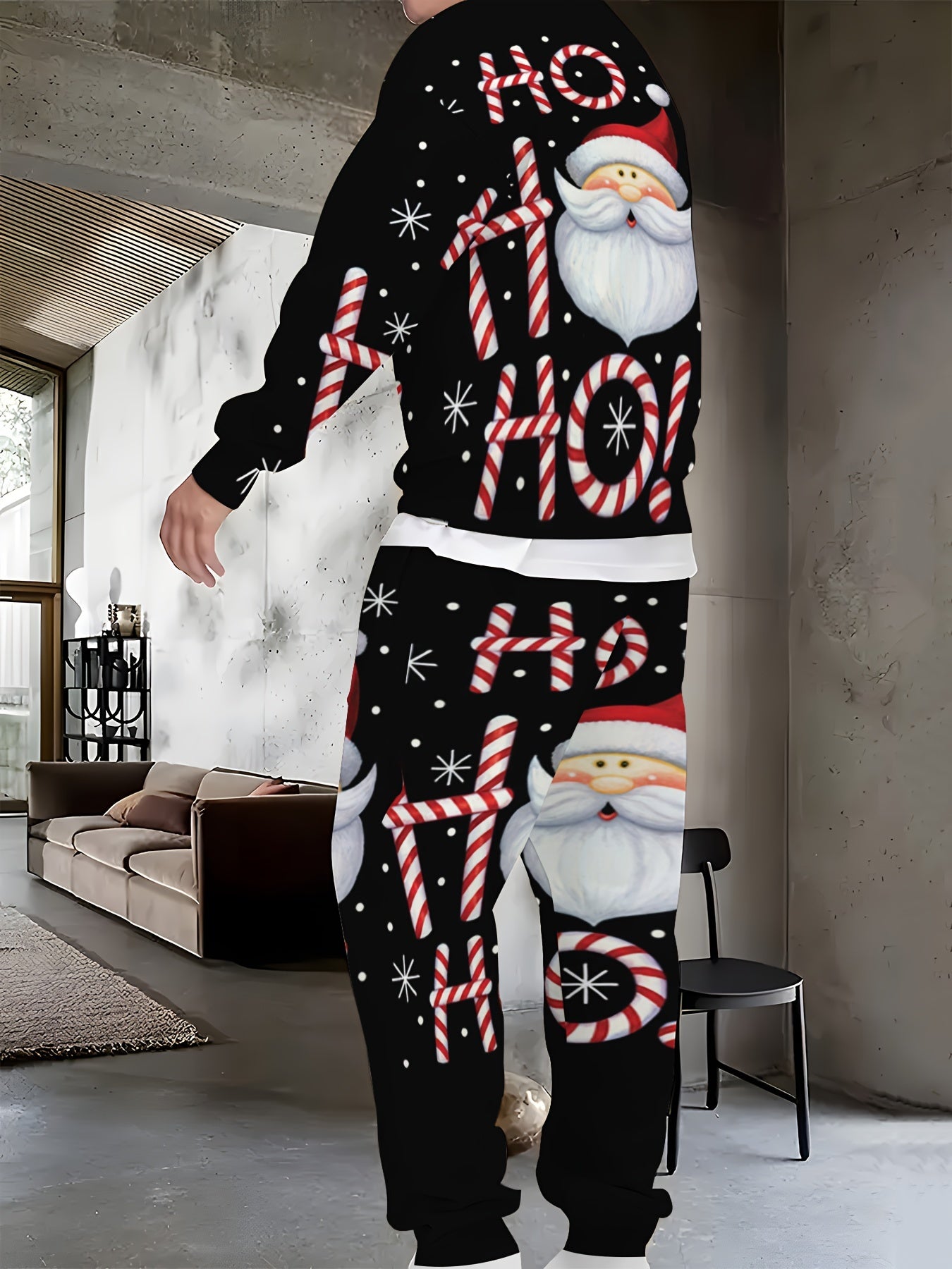 2pcs Long Sleeve Hoodie + Sweatpants Set, 'HOHOHO' Print/ Slogan Print/ Santa Claus Print/ Corolla Print Casual Christmas Themed Co-ord Set As Gift