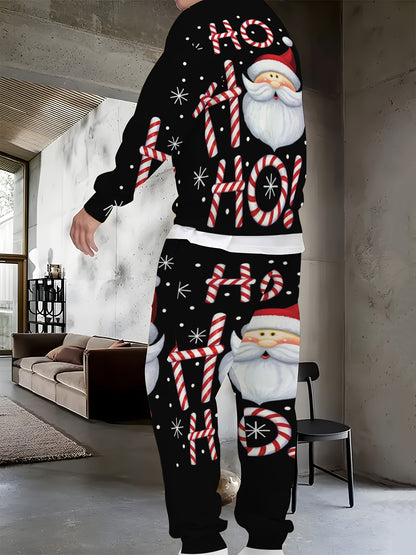 2pcs Long Sleeve Hoodie + Sweatpants Set, 'HOHOHO' Print/ Slogan Print/ Santa Claus Print/ Corolla Print Casual Christmas Themed Co-ord Set As Gift