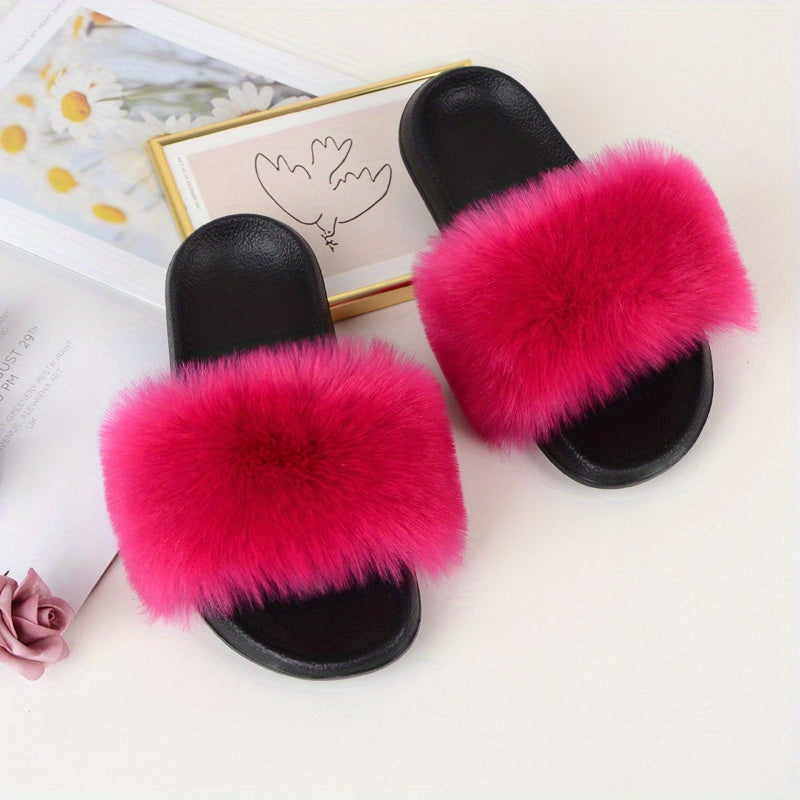 Luxurious Womens Faux Fur Slides - Soft Open Toe Slip-Ons - Ultra-Plush Indoor Slippers for Cozy Lounging - Comfortable Flat Sole - Perfect for Bedroom & Casual Wear