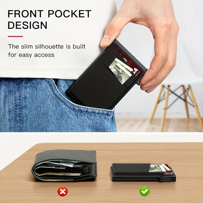 Aluminum Alloy Slim Wallet for Men with RFID Blocking - Pop-up Card Holder, Minimalist Business Credit Card Wallet, Money Pocket, Metal Card Case for Notes, Coins, Debit Cards, and ID - Durable, Simple, and Stylish Design