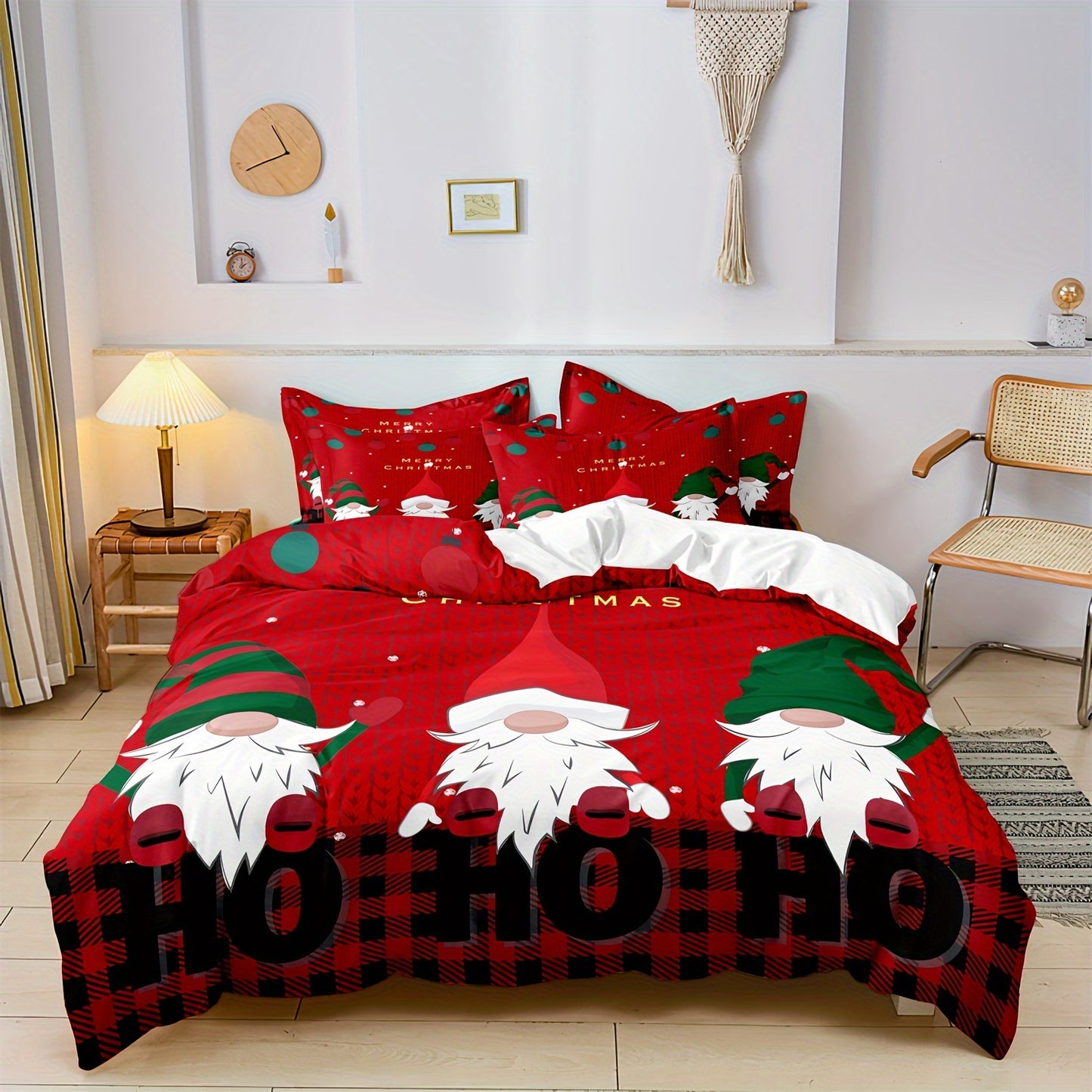 2/3pcs Christmas Duvet Cover Set, Gnome Printed Bedding Set, Soft Comfortable Duvet Cover, For Bedroom, Guest Room (1*Duvet Cover + 1/2*Pillowcase, Without Core)