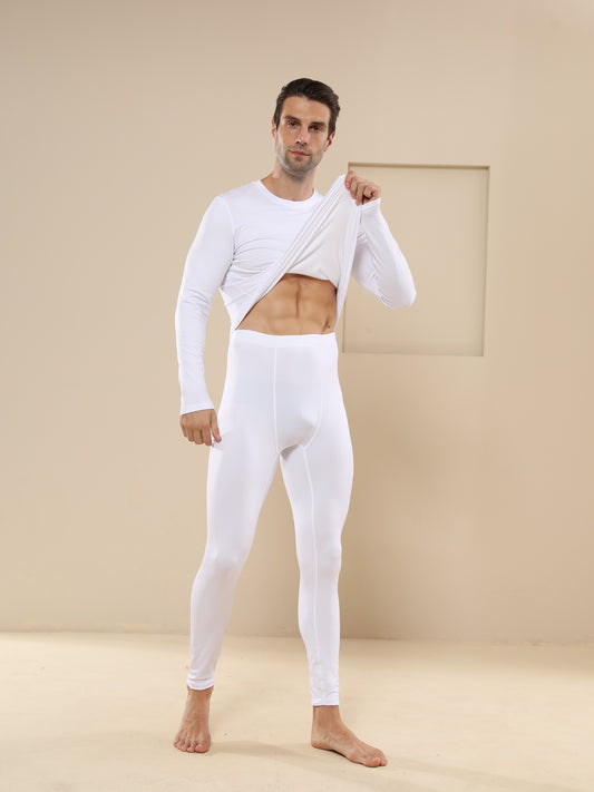 Mens Ultra-Soft Thermal Underwear Set - Solid, Thick & Long Sleeve Crew Neck Top with Stretch-Fit, Moisture-Wicking Compression Pants - Perfect All-Season Layering for Casual Fitness - Autumn/Winter