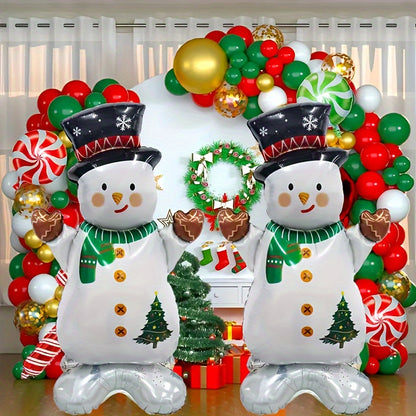 2pcs/set 47.24inch Base Scarf Snowman Christmas Aluminum Foil Balloons, Festive Party Decor, No Power Needed, Home & Kitchen Holiday Decoration