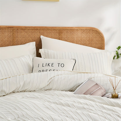 7-Piece Boho Beige Striped Comforter Set - Soft, Breathable, Skin-Friendly Bedding with Comforter, Flat Sheet, Fitted Sheet, and 4 Pillowcases - Perfect for Bedroom Room Decor, Comfortable Sleeping Experience