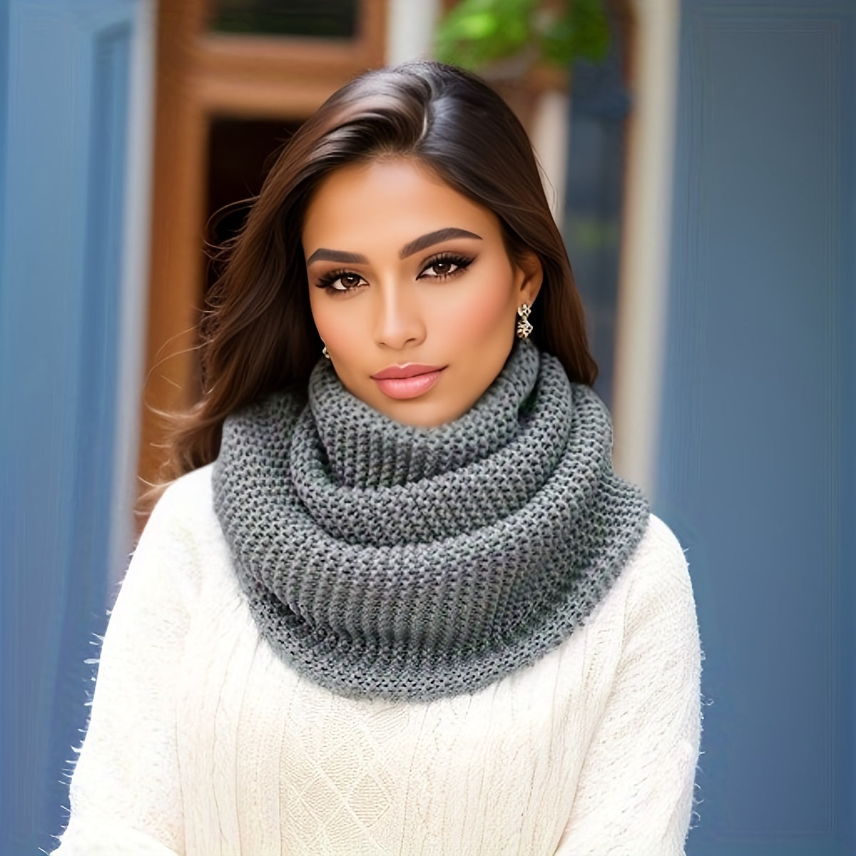 Unisex Knit Infinity Scarf Minimalist Monochrome Pullover Neck Gaiter Autumn Winter Thickened Warm Neck Cover