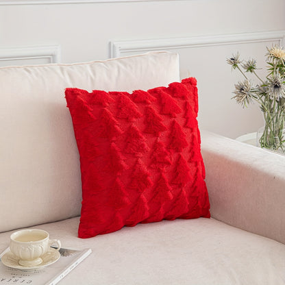 Set of 2 Festive Faux Fur Christmas Throw Pillow Covers - Soft, Traditional Style, Pine Tree Pattern, Machine Washable, Zippered, Polyester Woven, Sofa and Bedroom Decor - Easy Care, Durable, and Cozy Winter Accent