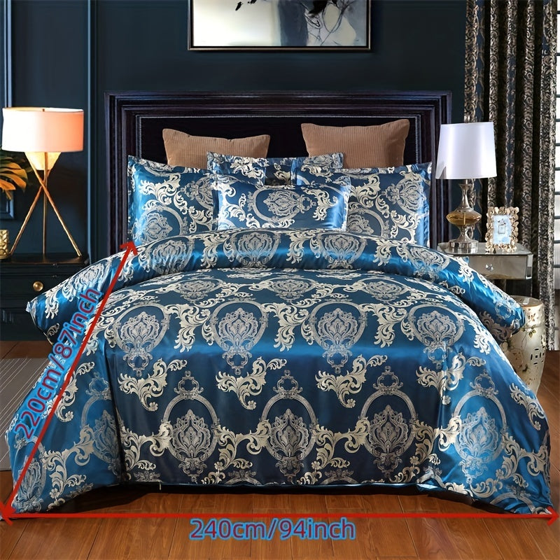3pcs Luxurious European Satin Jacquard Duvet Cover Set - Soft and Silky Bedding for Bedroom and Guest Room (1pc Duvet Cover + 2pc Pillowcases)