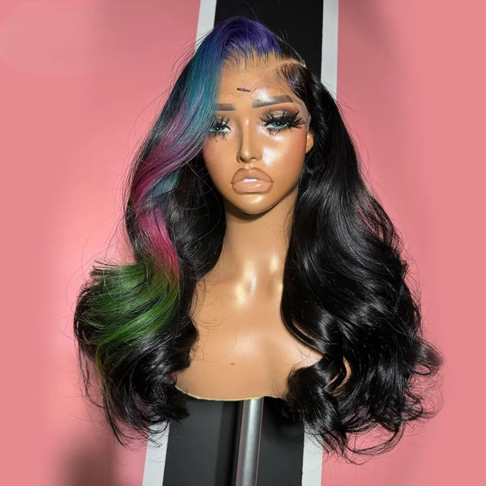 Brazilian Blue Pink Highlight Body Wave lace front Wig Human Hair Pre-Cut HD Lace 13x4 Glueless Lace Frontal Wig