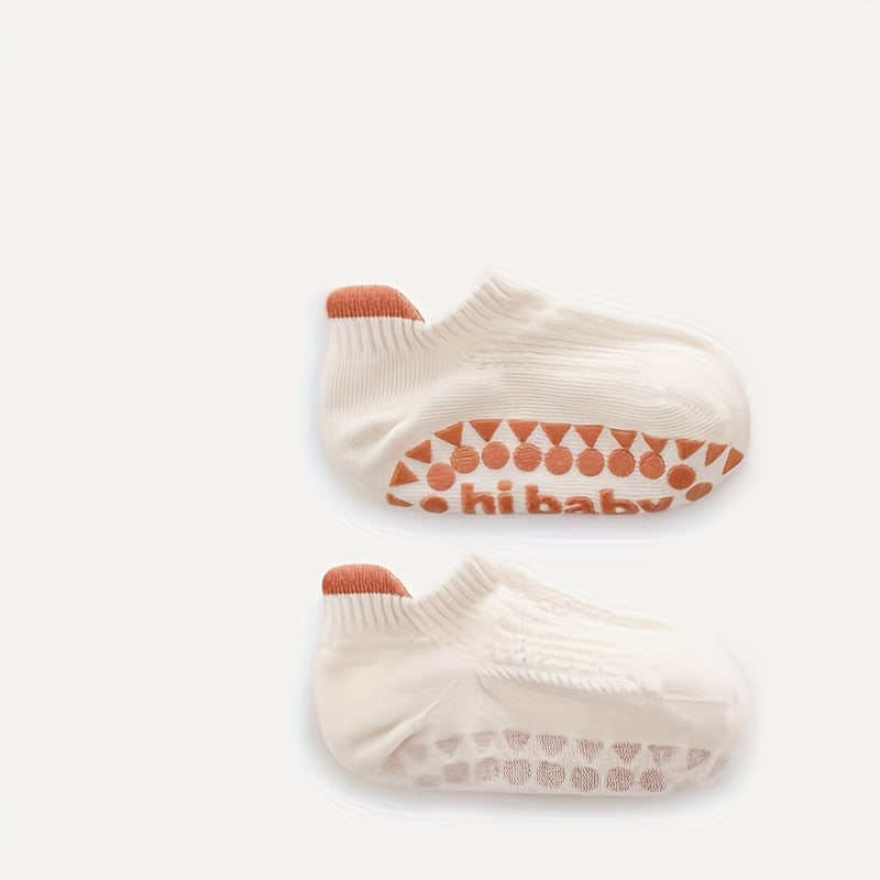 2/5 Pairs Baby Boy's Non-Slip Socks, Solid Bottom Rubber Dot Cotton Blend Comfy Breathable Soft Socks For Toddler Wearing