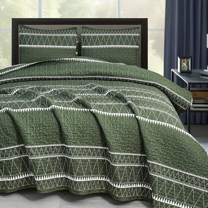 3pc Luxurious Bohemian Quilted Bedspread Set - Soft, Hypoallergenic & Durable, Black & White Geometric Stripes - Cozy Coverlet for Bedrooms & Dorms, Includes 1 Bedspread & 2 Pillowcases