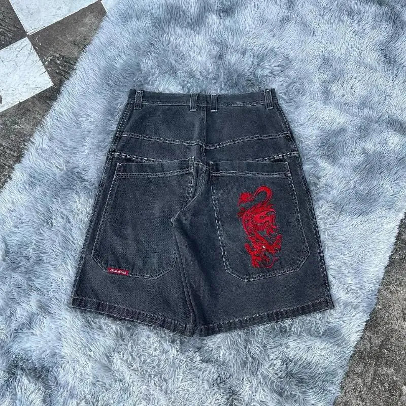 Men's Pants JNCO Shorts Y2K Hip Hop Pocket Baggy Denim Gym Men Women  Summer Haruku Gothic Basketball Streetwear