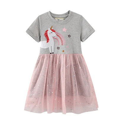 Girl s Dresses Jumping Meters Princess Baby With Giraffe Applique Cute Summer Girls Party Dress Fashion Children s Clothes Selling 230422