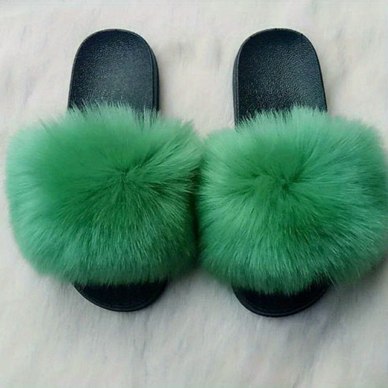 Luxurious Womens Faux Fur Slides - Soft Open Toe Slip-Ons - Ultra-Plush Indoor Slippers for Cozy Lounging - Comfortable Flat Sole - Perfect for Bedroom & Casual Wear