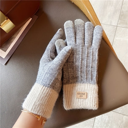 WarmthPlus Color Block Knitted Gloves - Soft, Thick, and Elastic Winter Gloves for Cold Weather - Premium Cotton, Coldproof, and Comfortable Fit for Women