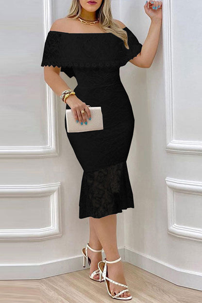 namcoverse Lace Stunning Off Shoulder Ruffle Midi Dress