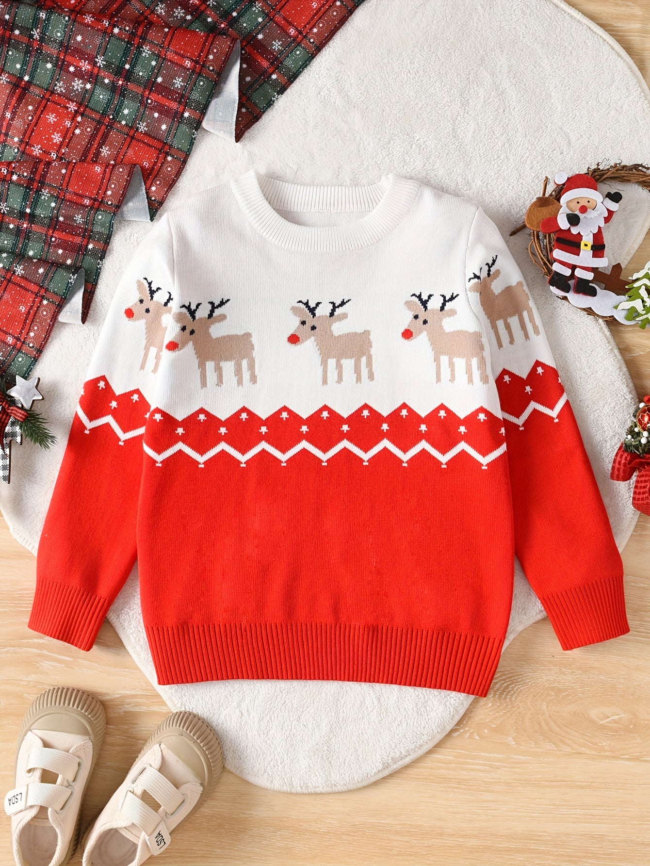 Boys' Festive Reindeer Christmas Sweater - Cozy Knit Pullover for Spring, Fall & Winter