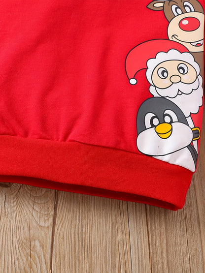Toddler Baby Boys Cute Christmas Elk Santa Penguin Cartoon Print Sweatshirt Top Pants Outdoor Set, Kid's Party Casual Clothes