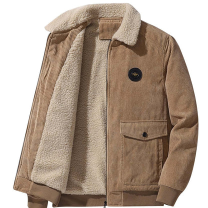 Men's Cozy Corduroy Fleece-Lined Jacket - Casual Style, Durable Fabric, Multiple Pockets, Perfect for Fall/Winter