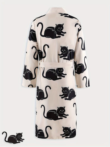 Cozy Feline Friend Robe for Men - Soft Comfy One-Piece Loungewear with Lace Up Closure - Relaxing Home Pajamas for a Peaceful Night's Sleep