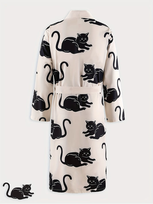 Cozy Feline Friend Robe for Men - Soft Comfy One-Piece Loungewear with Lace Up Closure - Relaxing Home Pajamas for a Peaceful Night's Sleep