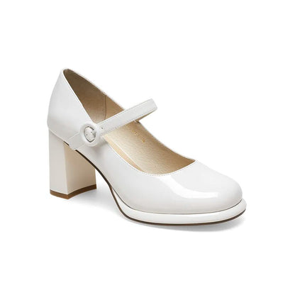 flowersverse - Women Basto Vintage Chunky Heel White Mary Jane