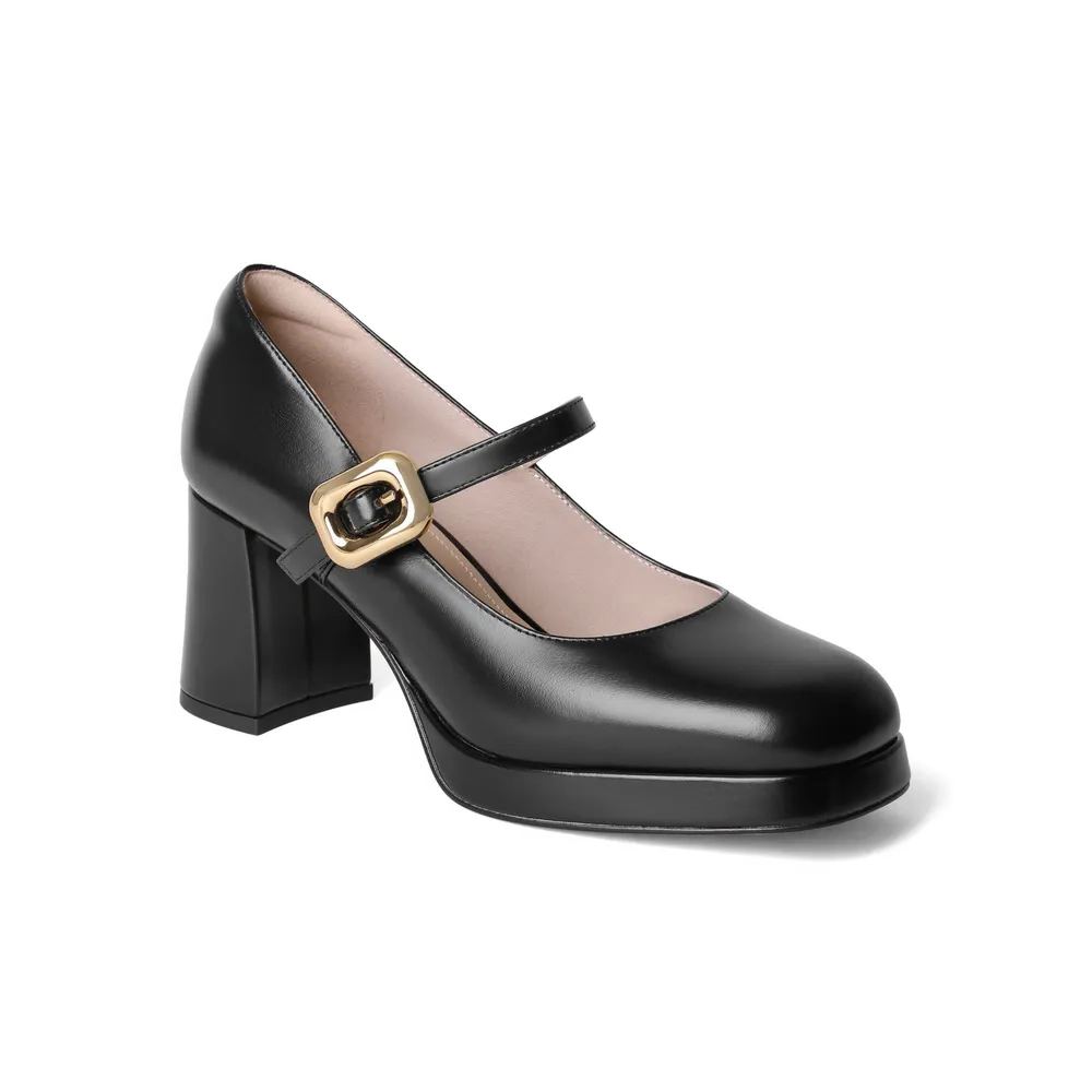 flowersverse - Women Minimalist Chunky Heeld Mary Janes