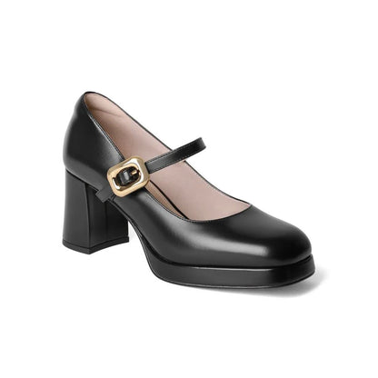 flowersverse - Women Minimalist Chunky Heeld Mary Janes