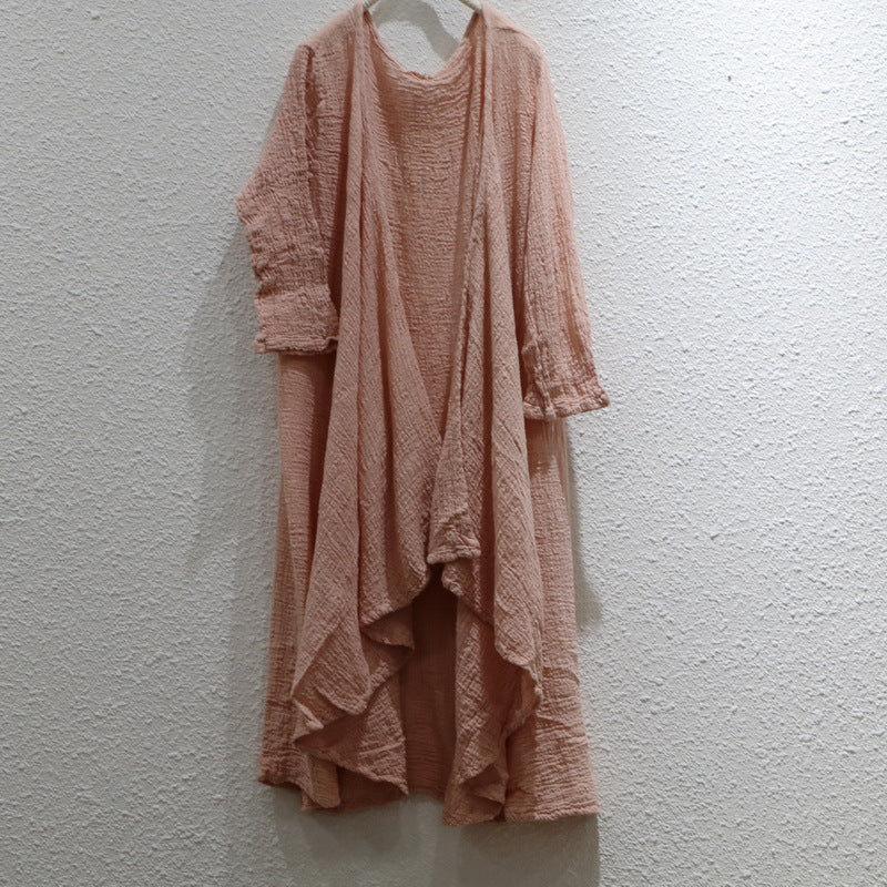 flowersverse Vintage Plain Long Sleeve Casual Weaving Dress