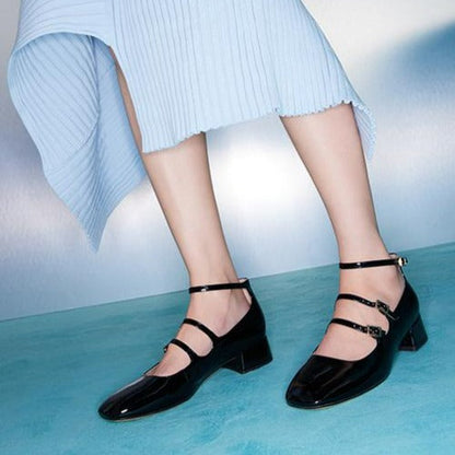 flowersverse - Women Elegant Solid Color Leather Ornament Mary Janes