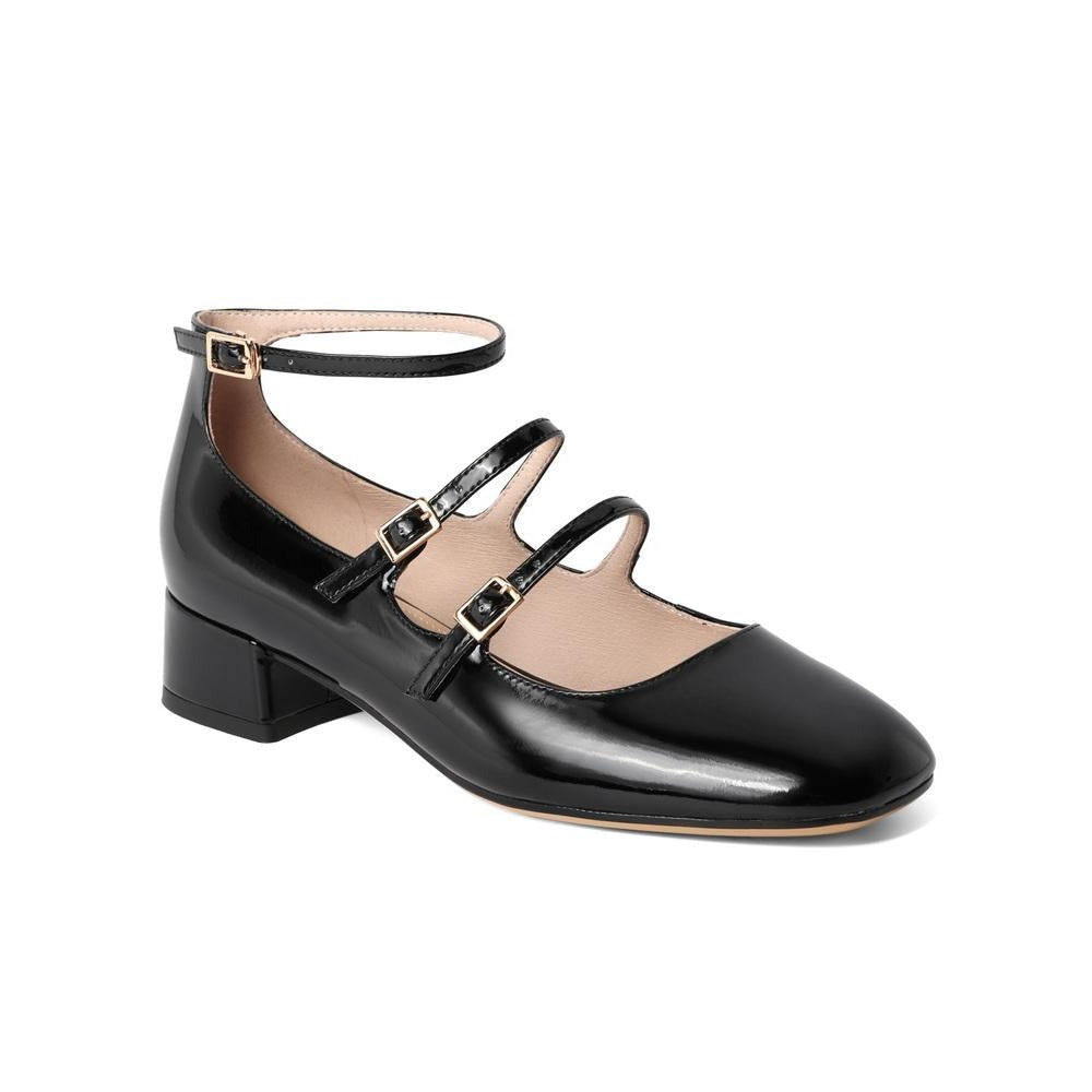 flowersverse - Women Elegant Solid Color Leather Ornament Mary Janes