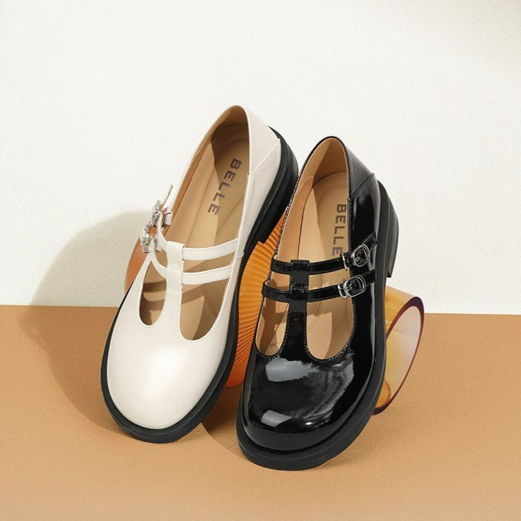 flowersverse - Women Cutout Leather Retro Mary Janes