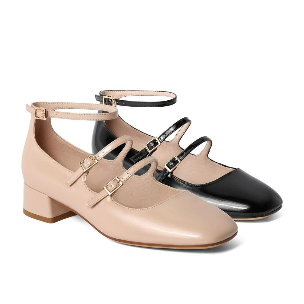 flowersverse - Women Elegant Solid Color Leather Ornament Mary Janes