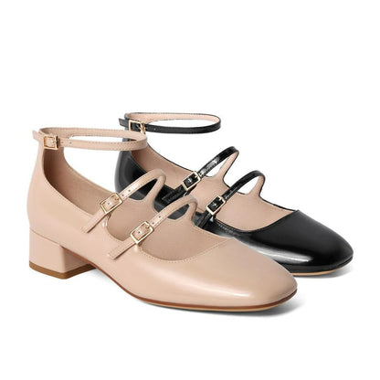 flowersverse - Women Elegant Solid Color Leather Ornament Mary Janes