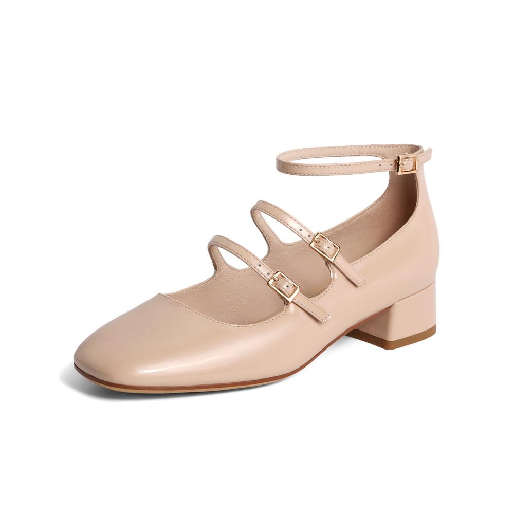 flowersverse - Women Elegant Solid Color Leather Ornament Mary Janes