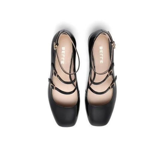 flowersverse - Women Elegant Solid Color Leather Ornament Mary Janes