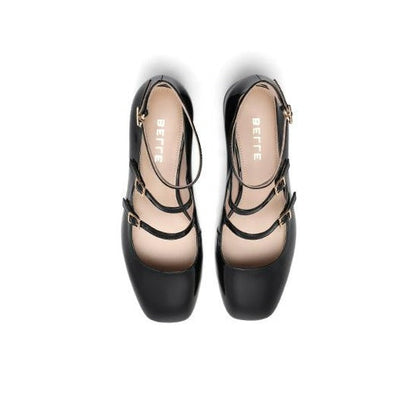 flowersverse - Women Elegant Solid Color Leather Ornament Mary Janes