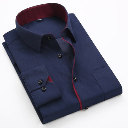 flowersverse Men's Classic Shirts Black bars long sleeve dress shirt pocket Solid color Wild men Business cassual shirt slim fit