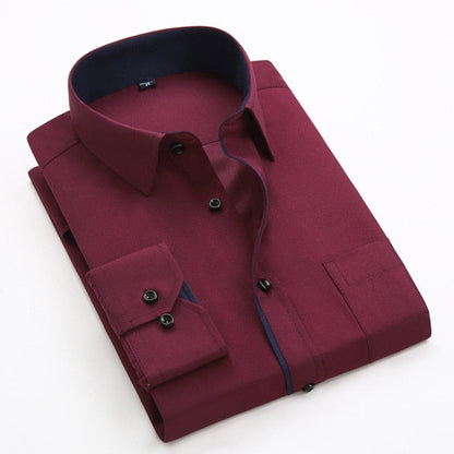 flowersverse Men's Classic Shirts Black bars long sleeve dress shirt pocket Solid color Wild men Business cassual shirt slim fit