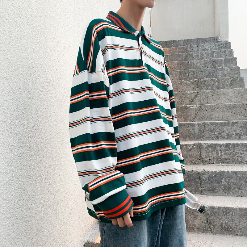 flowersverse Men Polo Shirt Men's Casual Cotton Male Oversized Top Tees Autumn Long Sleeve Turn-down Collar Loose Polo Shirts